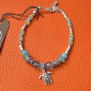 Silver and Blue Turtle Charm Bracelet